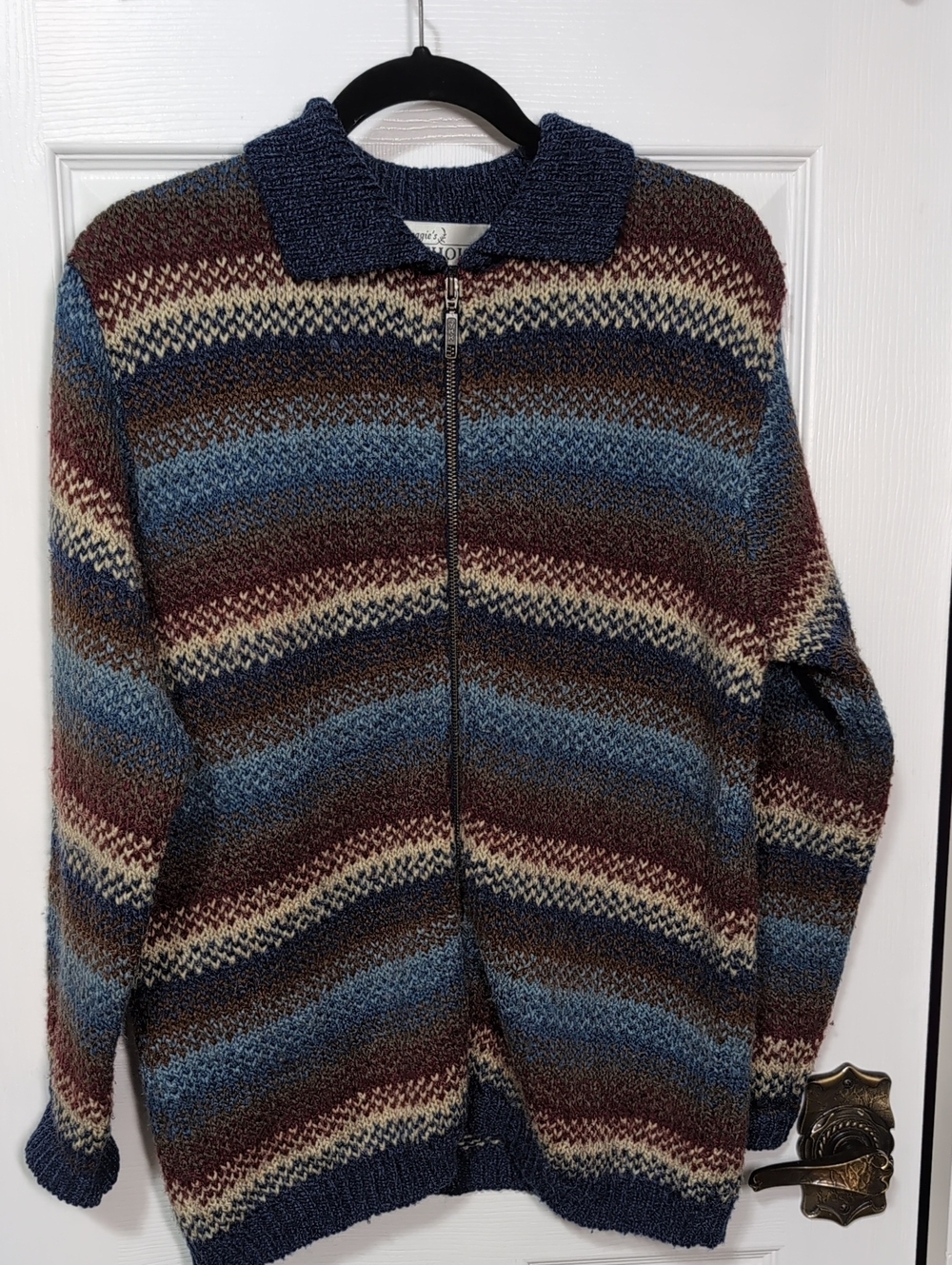 Vintage Maggie's Choice Hand Knit Sweater CardigaFull Zip Wool Blend Size Medium